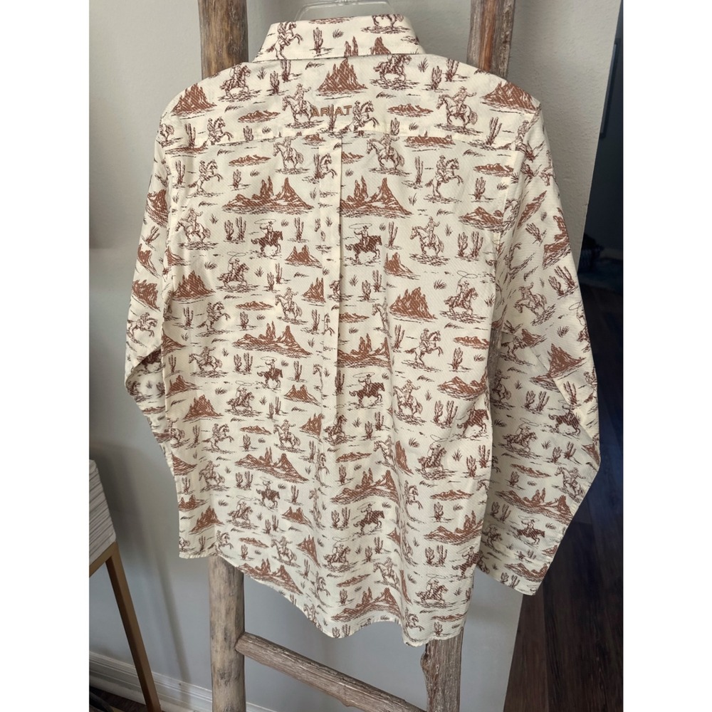 Ariat Boys' Conversation Print Long Sleeve Button-Down Western Shirt cream 10-12 - Picture 8 of 9